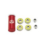 Apex Rodamientos de cerámica En conclusión rodamientos de cerámica de gama alta con protector de goma y anillo exterior de ranura profunda hecho de acero. Lubricados con Kluber NB52 de origen alemán para conseguir un rodamiento optimo y resistente a la suciedad. Además incluye separadores de 8 mm y cubiertas resistentes al agua de aluminio. En conclusión hablamos una de las mejores marcas de scooters Apex.